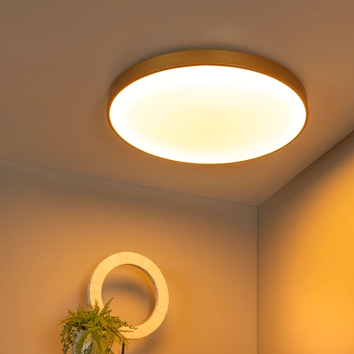 Lucide UNAR - Plafonnier - Ø 60 cm - LED 3 StepDim - 1x60W 2700K - Or Mat / Laiton - ambiance 1